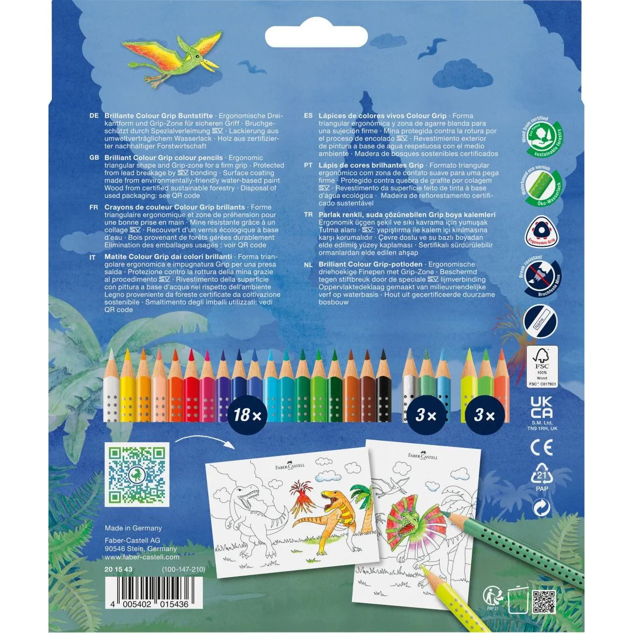 Pastelli Colour Grip Dinosauri 18 colori