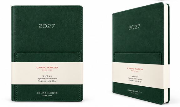 Agenda settimanale 2027 con tasca frontale 9 × 13 cm – verde pino