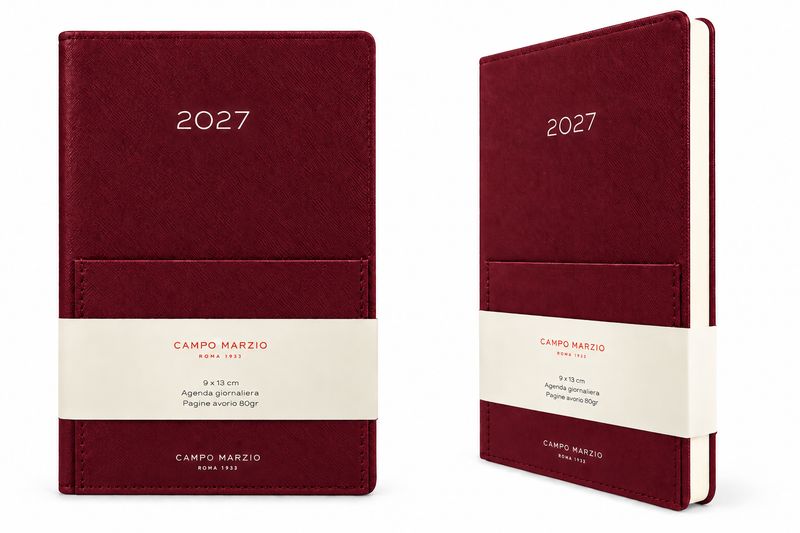 Agenda giornaliera 2027 con tasca frontale 9 × 13 cm – rosso