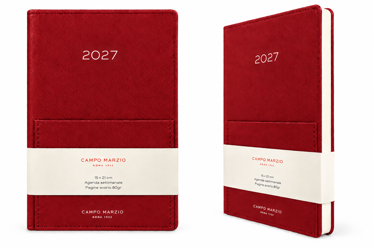 Agenda settimanale 2027 con tasca frontale 15 × 21 cm – rosso