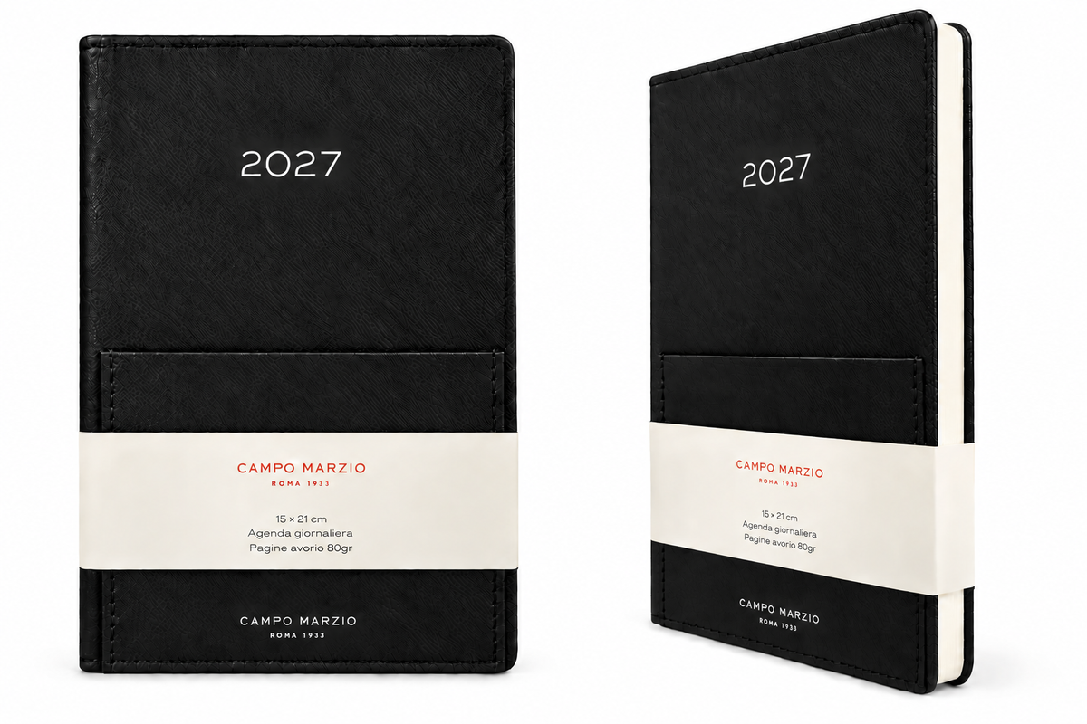 Agenda giornaliera 2027 con tasca frontale 15 × 21 cm – nero