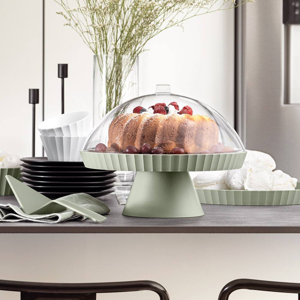Alzata per dolci Blim Plus Agorà Forest verde con campana trasparente Ø30 cm