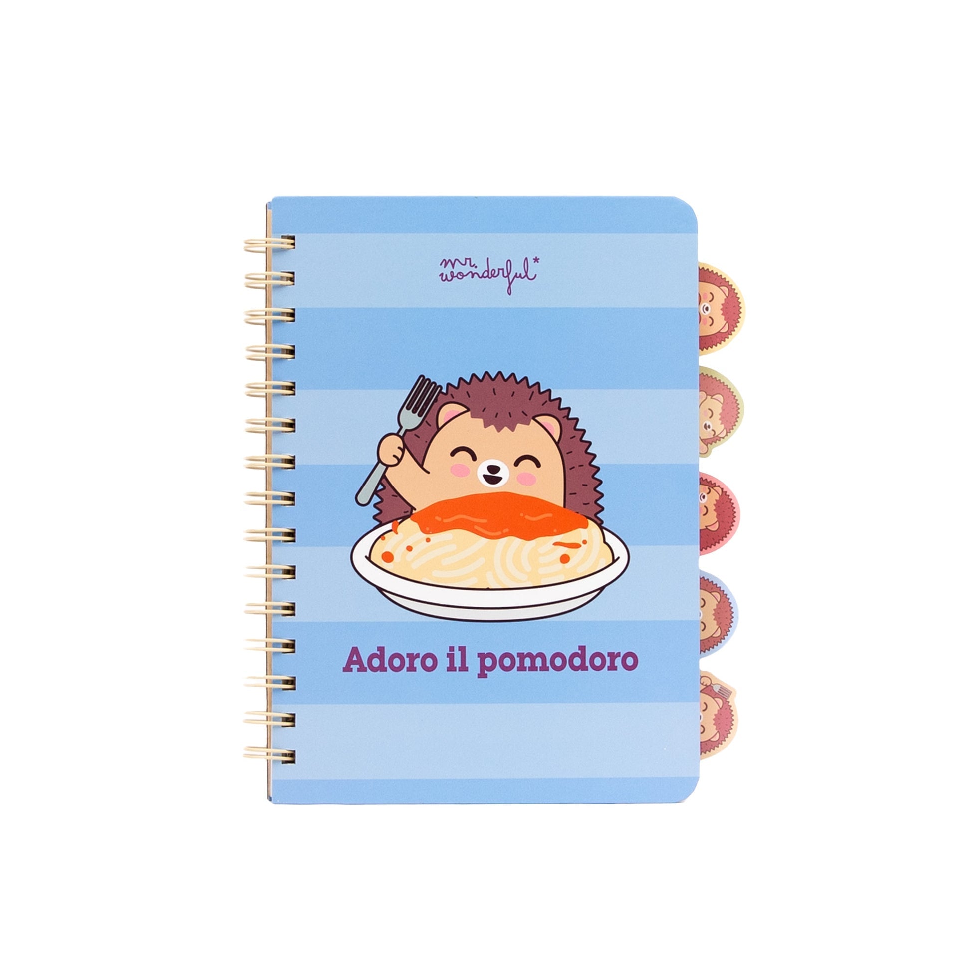 Quaderno A5 con divisori estraibili con linguette: Riccio – Adoro il pomodoro