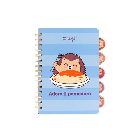 Quaderno A5 con divisori estraibili con linguette: Riccio – Adoro il pomodoro