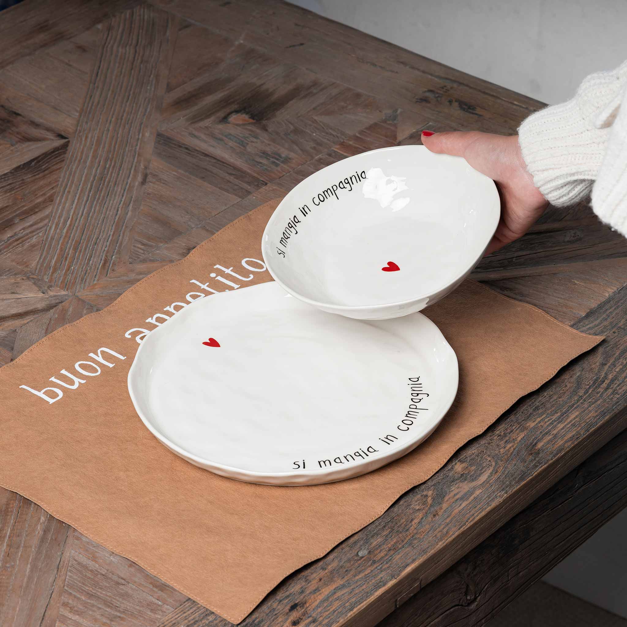 Set 2 piatti piani Si mangia in compagnia Simple Day