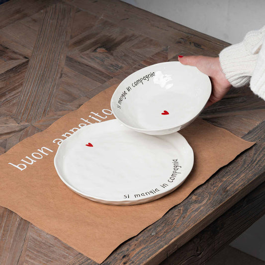 Set 2 piatti piani Si mangia in compagnia Simple Day