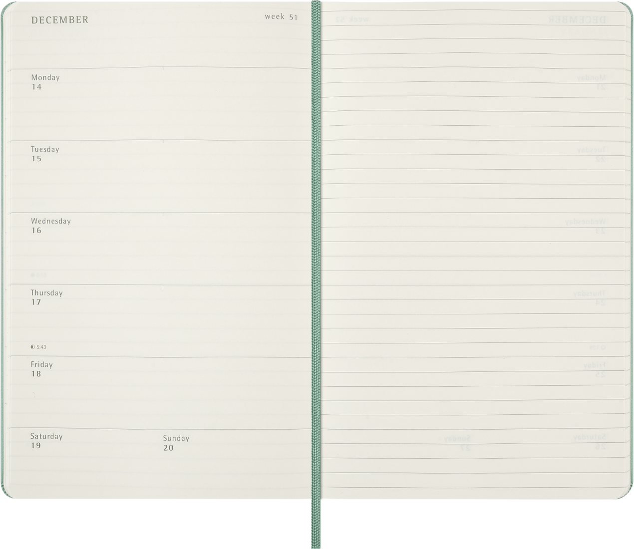 Moleskine Agenda 18 Mesi Settimanale Notebook - Large, Verde Salvia, Copertina rigida, 2027