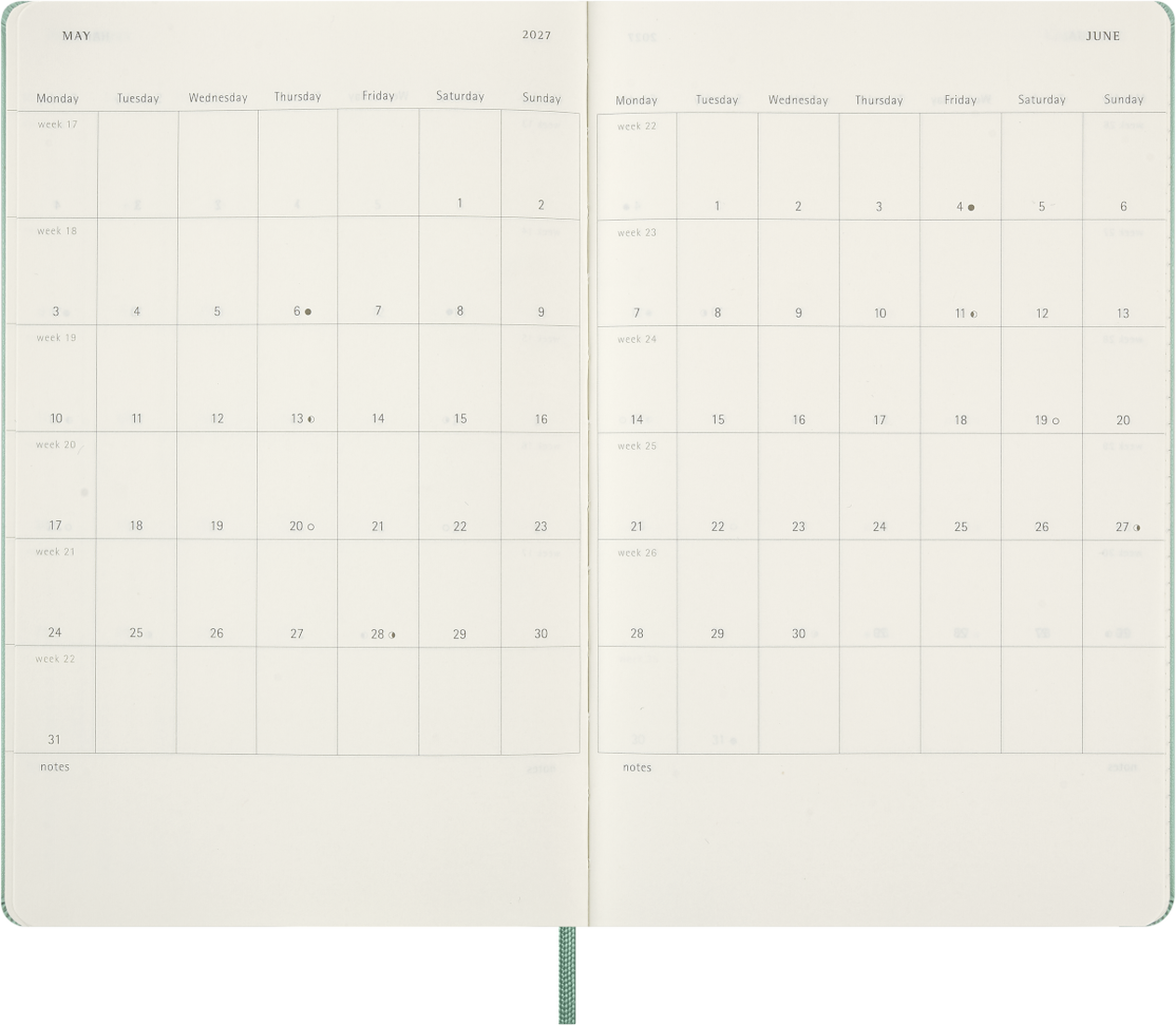 Moleskine Agenda 18 Mesi Settimanale Notebook - Large, Verde Salvia, Copertina rigida, 2027