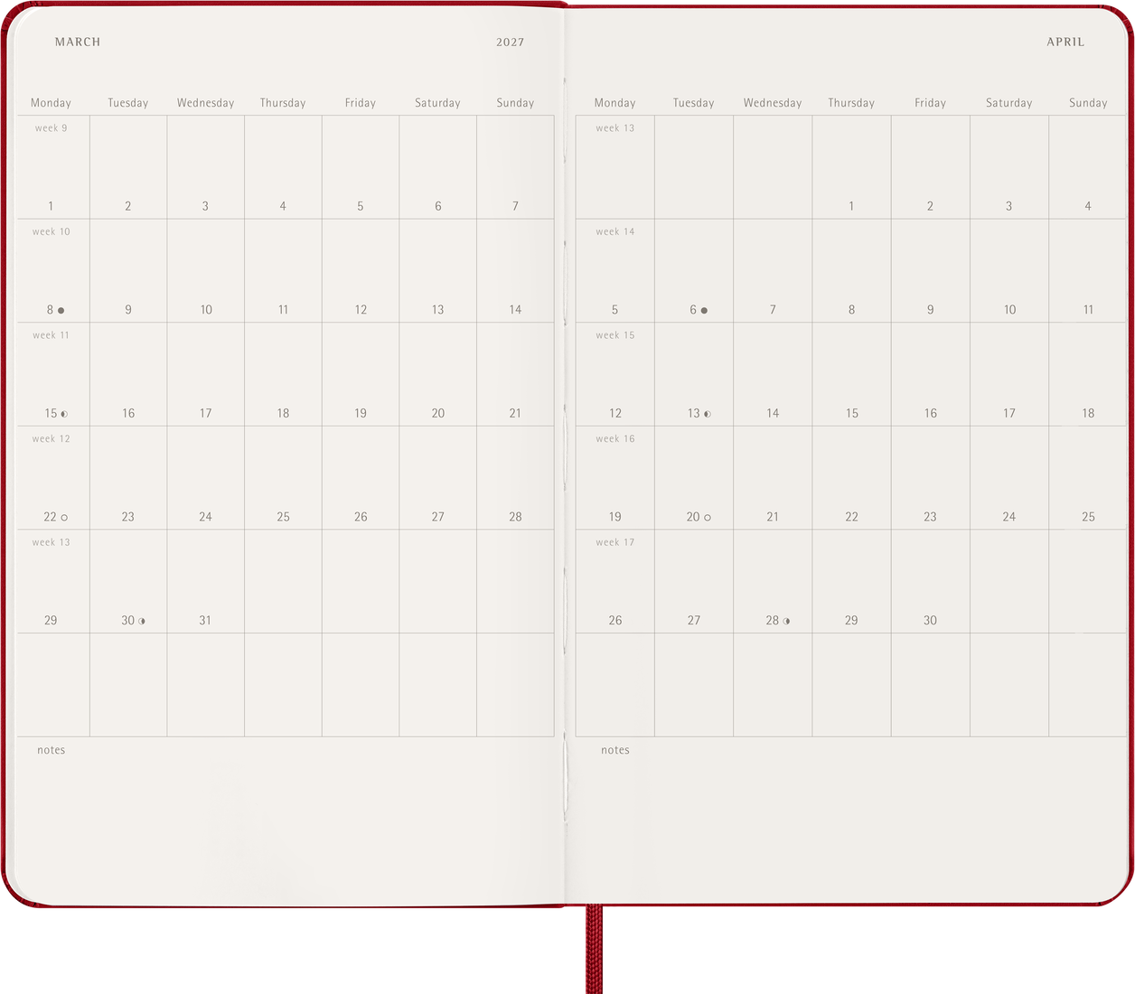 Moleskine Agenda 18 Mesi Settimanale Notebook - Large, Rosso Scarlatto, Copertina rigida, 2027