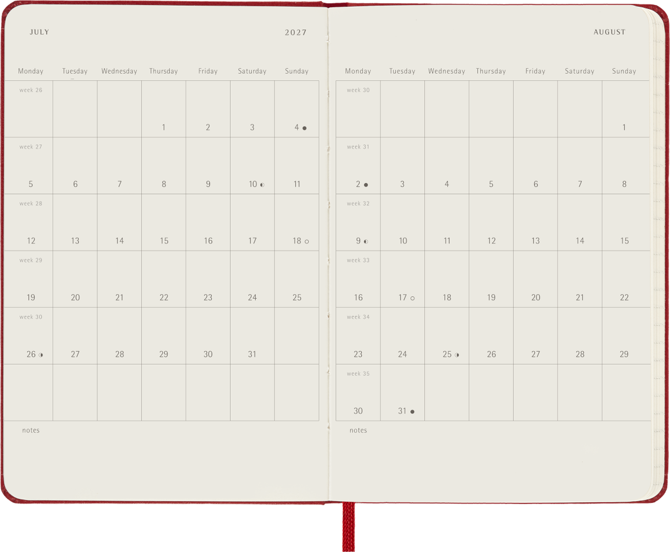 Moleskine Agenda 18 Mesi Settimanale Notebook - Pocket, Rosso Scarlatto, Copertina rigida, 2027