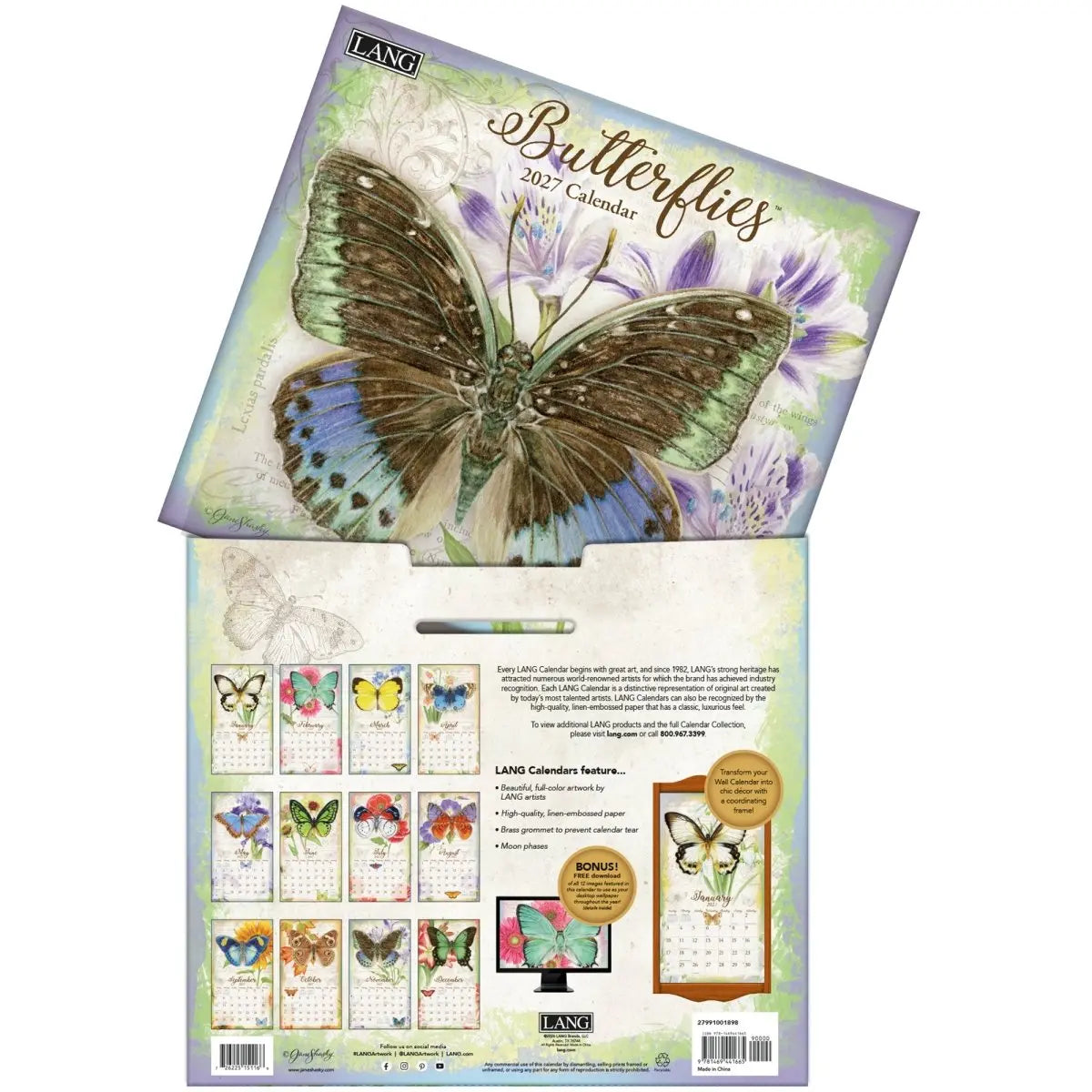 Calendario da Parete LANG "Butterflies" 2027 – Illustrazioni di Jane Shasky