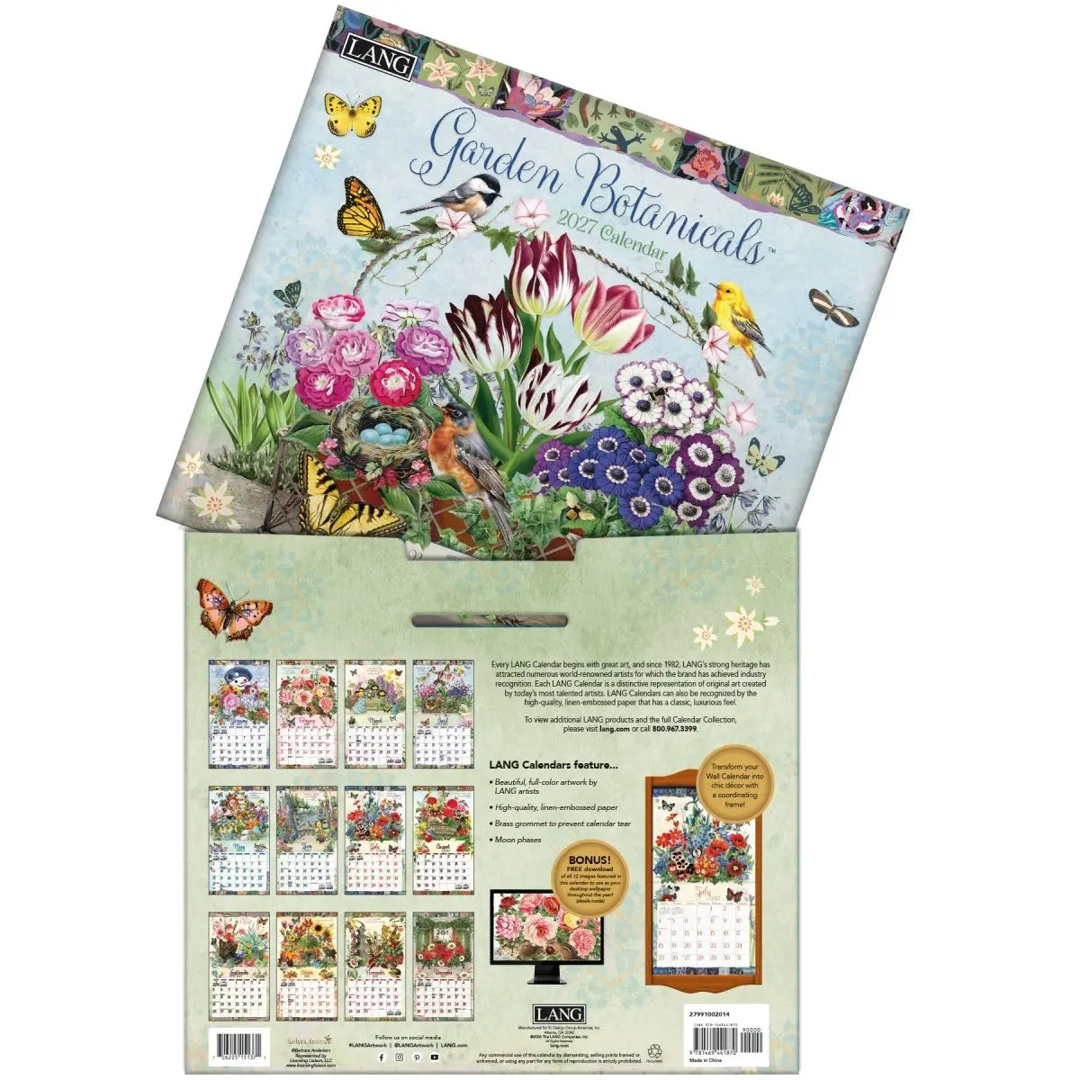 Calendario da Parete LANG "Garden Botanicals" 2027 – Illustrazioni di Barbara Anderson
