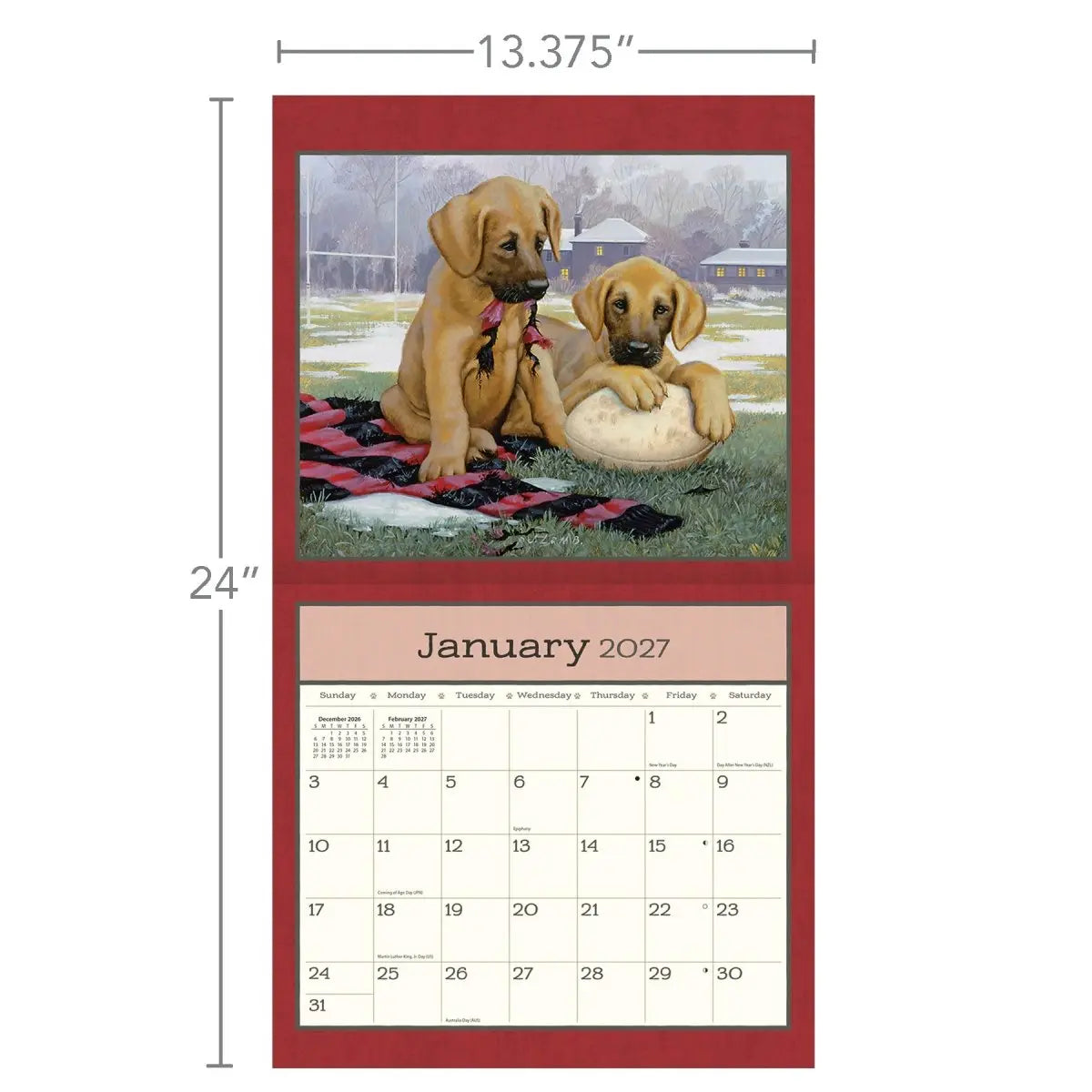 Calendario da Parete LANG "Puppy" 2027 – Illustrazioni di Jim Lamb e Susan Knowles Jordan