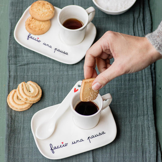 Set 2 Piattini per Tazze Espresso Faccio Una Pausa