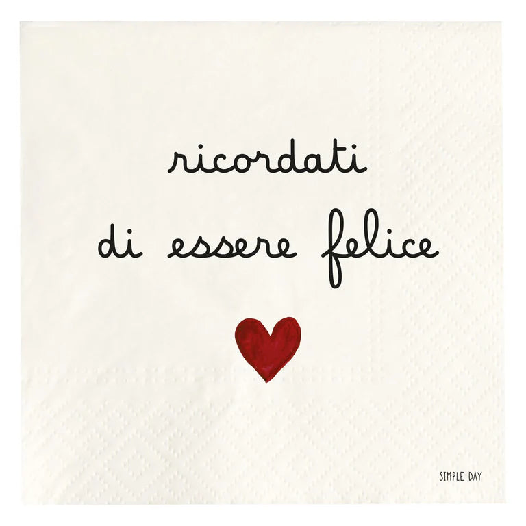 Set 20 Tovaglioli di Carta 33 x 33 Ricordati di Essere Felice